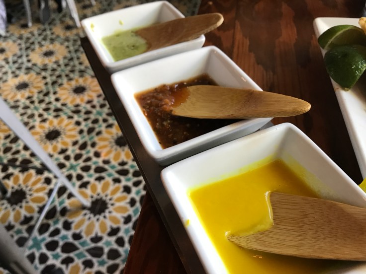 Avocado, Chipotle and Habanero Salsas at Tacolicious in Palo Alto, California