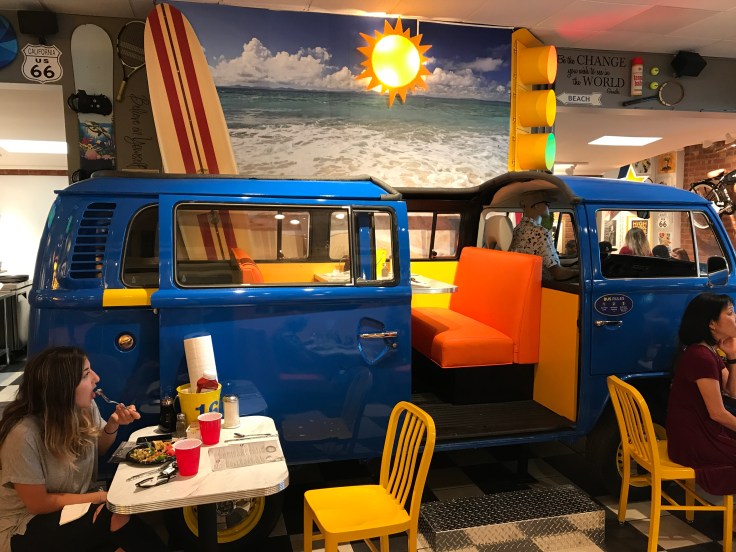 Park the Bus - The Best Seat in the House at Scrambl'z in San Jose, California has to be the Booth in the Old Volkswagen Bus