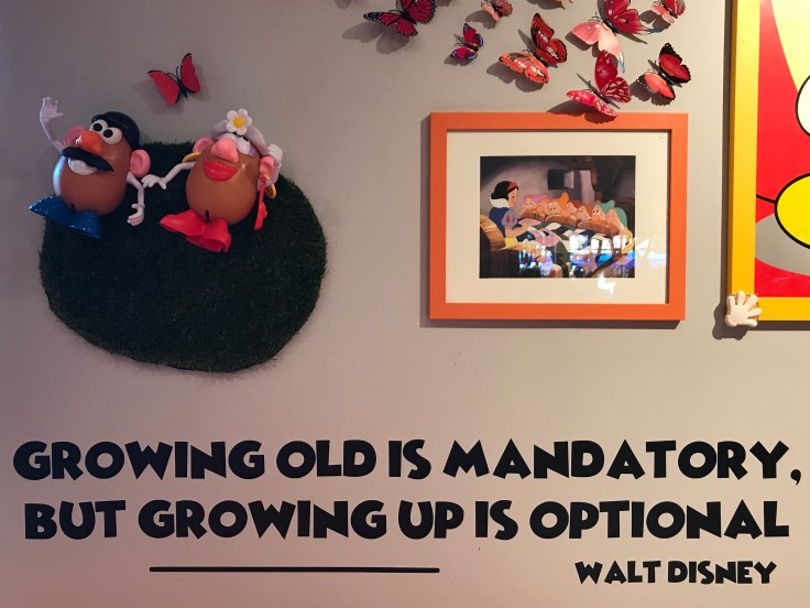 At Scrambl'z in San Jose, California You'll See Cute Designs Like Mr. and Mrs. Potato Head Holding Hands and Quotes from Walt Disney that Say Things Like, "Growing Old is Mandatory, But Growing Up is Optional."