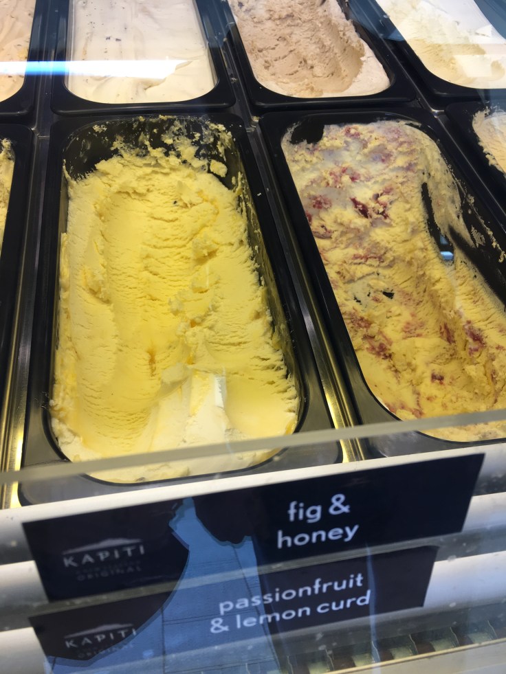 Tubs of Fig & Honey and Passionfruit & Lemon Curd Ice Cream at New Zealand's The Kapiti Store in Auckland