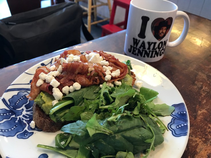 Bacon, Goat Cheese and Honey Avocado Toast on Zak the Baker Bread at Cream Parlor in Miami, Florida