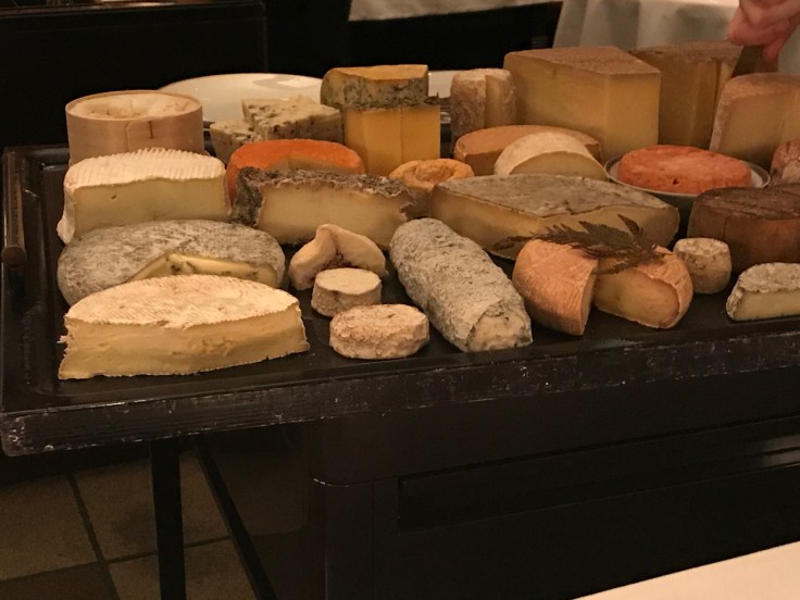 A photo of the fromage (cheese) cart at Le Taillevent in Paris, France.