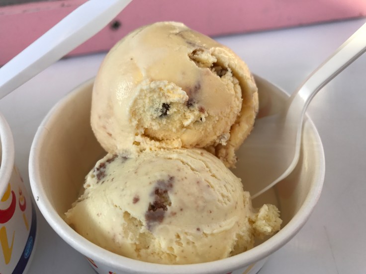 A Scoop of Banana Chocolate on Top and Cookies Ice Cream on the Bottom at Ís Kofinn in Stykkishólmur, Iceland