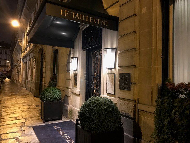 A photo of the exterior of Le Taillevent restaurant in Paris, France.