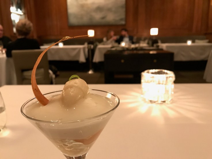 A photo of a palate cleanser at Le Taillevent in Paris, France.