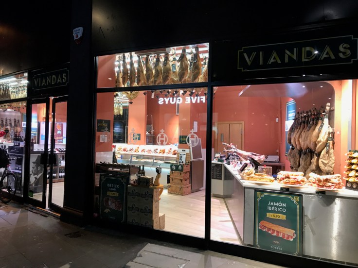 A photo of the outside of Viandas De Salamanca's shop and storefront in London, England.