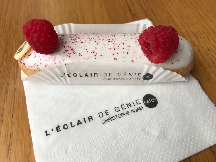 A beautiful rose, lychee (litchi) and raspberry (framboise) éclair at L'Éclair de Genie in Paris, France. Photo Courtesy of FoodWaterShoes