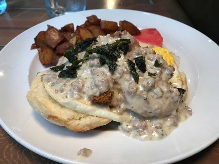 A fried chicken Benedict at Mo's Breakfast + Burger Joint in Campbell, California. Photo Courtesy of FoodWaterShoes