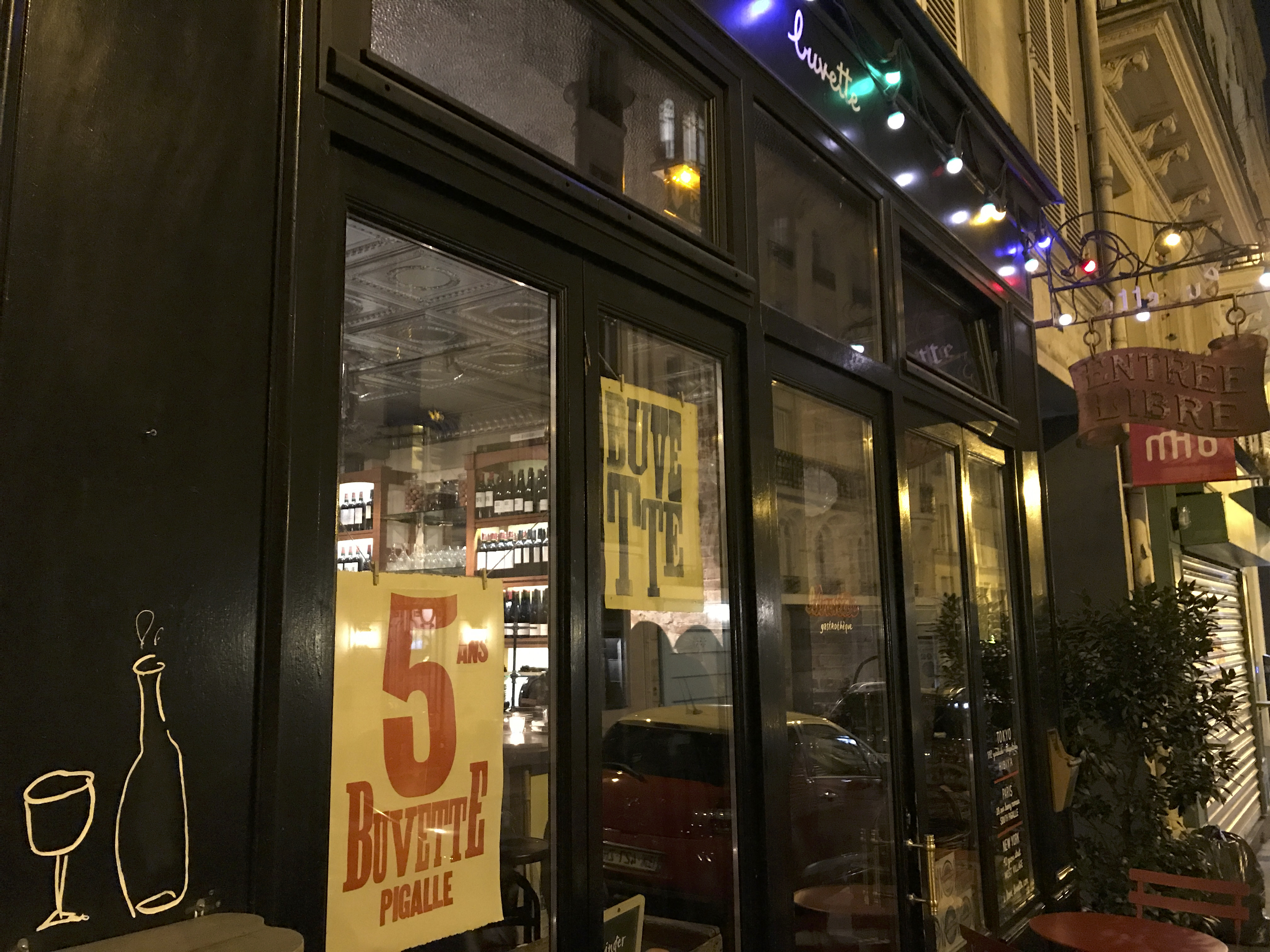 An exterior street view photo of the outside front of Buvette, a local restaurant in Paris, France. Photo Courtesy of FoodWaterShoes.