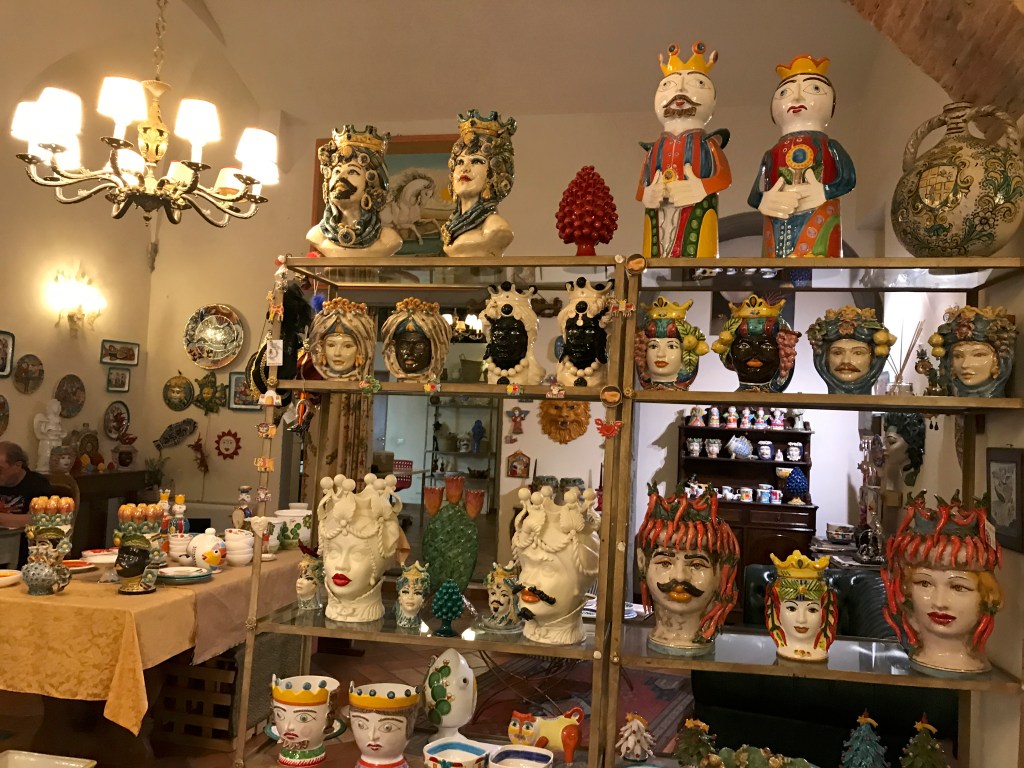 A photo of Teste di Moro, Sicilian head shaped vases, at Sikuliana Art Atelier in Florence, Italy. Photo Courtesy of FoodWaterShoes