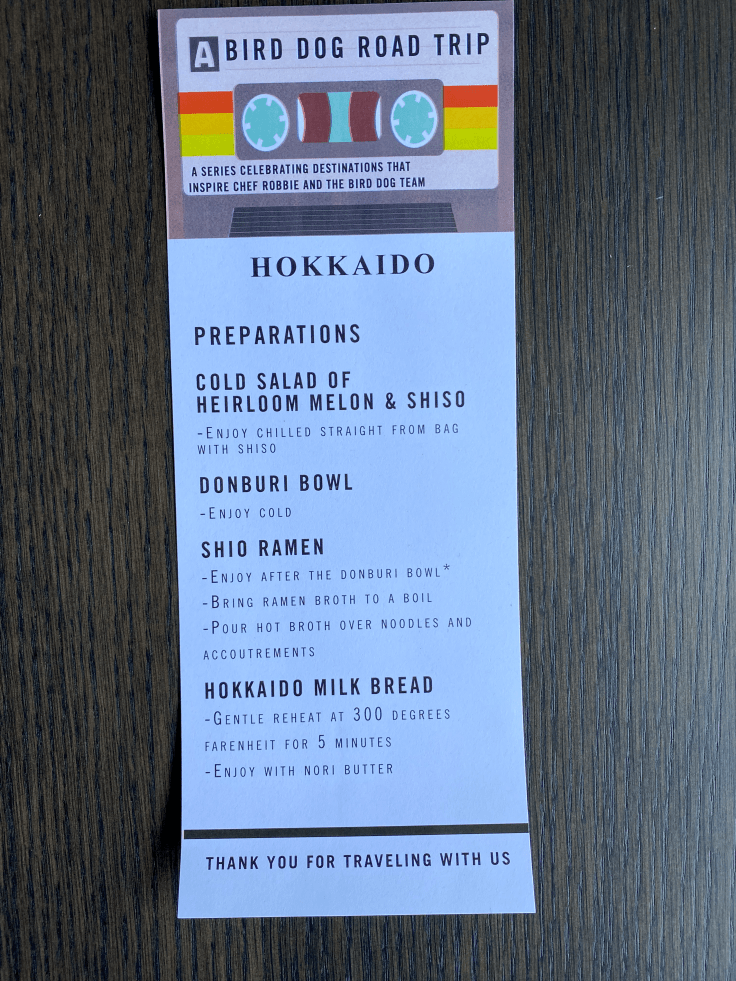 A photo of the takeout prep instructions from Bird Dog, a cute restaurant in Palo Alto, California. The local little Bay Area restaurant is doing takeout in Silicon Valley during coronavirus pandemic. Photo Courtesy of FoodWaterShoes